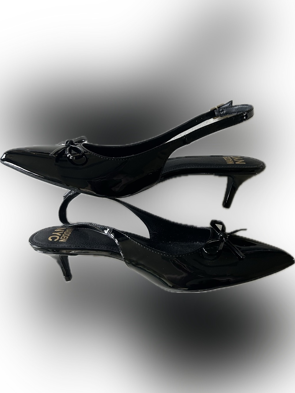 Black Patent Pointed-Toe Slingback Heels with Bow Accent - Picture 6 of 8